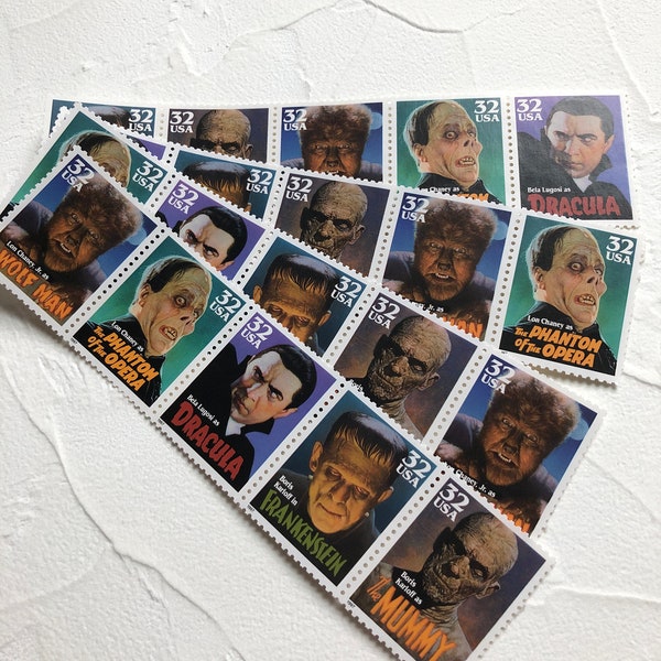 Classic Monster Stamps | 5 Unused Vintage Postage Stamps | 32 Cents | 1997