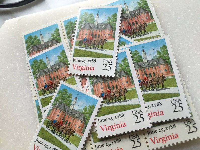 Virginia Postage Stamps 10 Unused Vintage Postage Stamps 25 Cents 1953 image 2