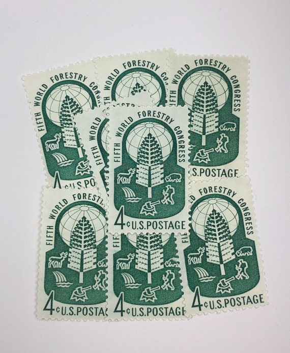 World Forestry Congress Postage Stamps | 10 Unused Vintage Postage Stamps |  4 Cents | 1960