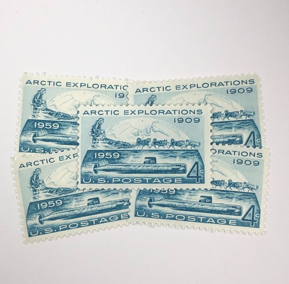 Arctic Explorations Stamps | 10 Unused Vintage Postage Stamps | 4 Cents |  1959