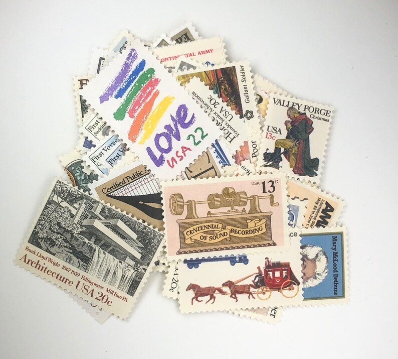 50 UNUSED Vintage Postage Stamps 10 to 29 Cents Extra Etsy