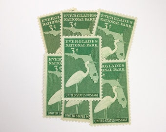 Florida Everglades Stamps | 10 Unused Vintage Postage Stamps | 3 Cents | 1947