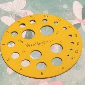 Vintage Wimbedar circular yellow Knitting Pin Needle Gauge image 1