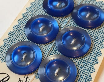 Beautiful shiny vintage blue sewing buttons on original card