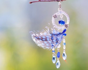 Blue Crystal Feather Light Catcher, Window Suncatcher