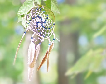 Rustic Garden Dreamcatcher: Velvet, Shells, and Blue Glass Beads