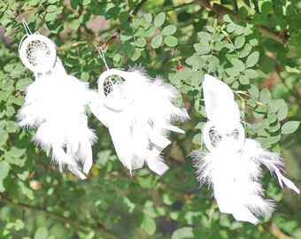 Small White Feather Dreamcatcher Set, Boho Nursery Decor