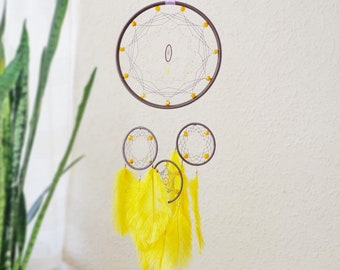 Boho Dreamcatcher Wall Hanging, Yellow Feather Amulet