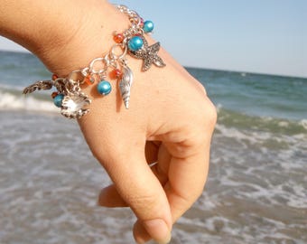 Handmade Sea Charm Bracelet, Pearl Amulet, Ocean Jewelry