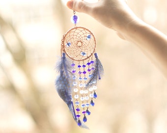 Blue Dream Light Catcher: Electroformed Copper, Vintage Beads, Crystal Suncatcher