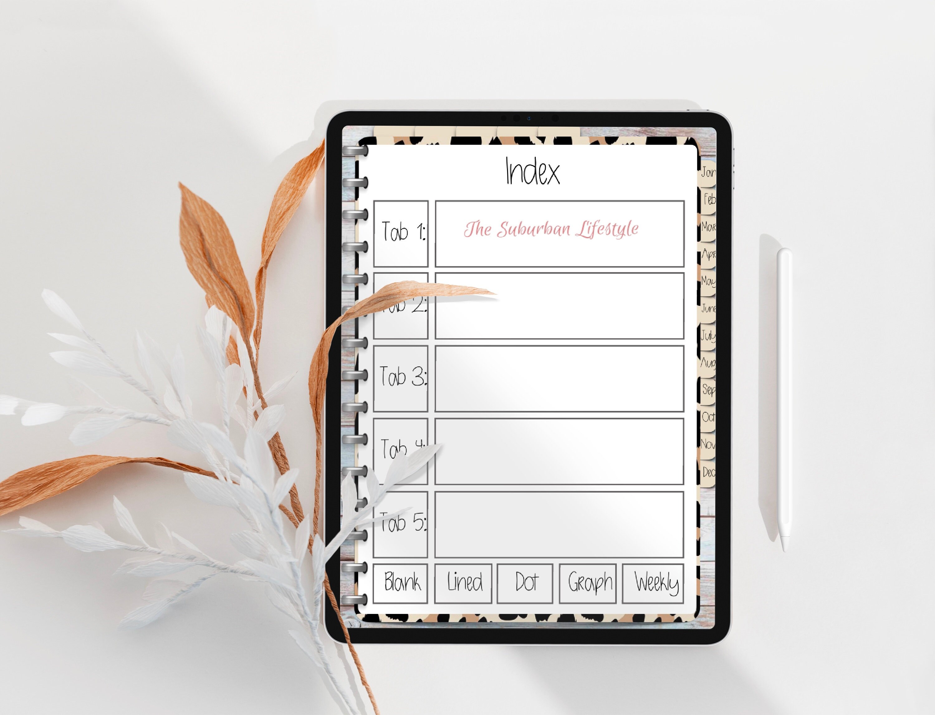 Leopard Print Portrait Layout Undated Digital Planner - Monthly/weekly ...