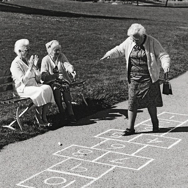 Old Friends, Friendship Photo, She Shed Art, Friendship Gift, Hopscotch, Funny Photo, Vintage Photo, Feminism, Feminist Art, Vintage Art