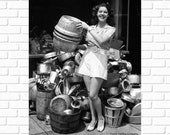 Woman Holding Beer Keg - 1930s - Photo - Brewing - Brewer - Speakeasy - Beer - Bar - Man Cave - Whiskey - Liquor - Drinking - Picture - Art