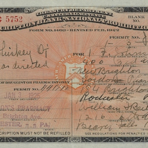 Prohibition Era Photo: Prescription for Medicinal Liquor Speakeasy - Photograph - Whiskey - Picture - Man Cave - Print - Bar Vintage