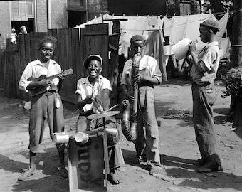 1928 Vintage Street Band Photo: African American Children, Blues Music Print
