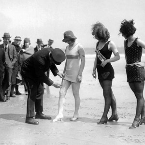 Vintage 1930s Beach Photo Print: Swimsuit Police, Flapper Fashion