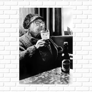 Bar Decor Pub Art | Elderly Lady Enjoying Beer Photo | Prohibition-Era Wall Art | Bar Cart & Speakeasy Decor
