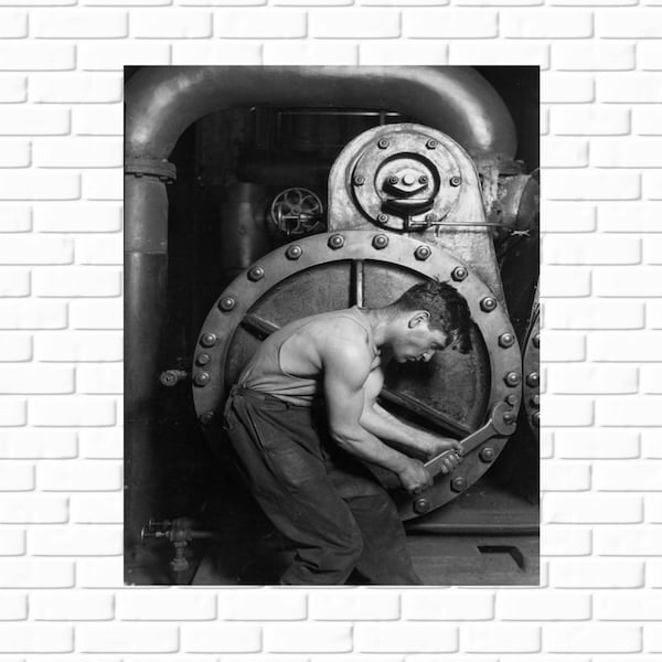 Power house mechanic working on steam pump, 1920 - Lewis Hine - Art - Photo - Print - Vintage - History - Steampunk - Photograph - America