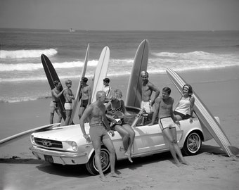 Vintage Surfing Photo: Beach Surfboards, Summer Decor Print