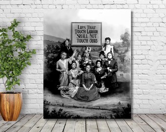 May include: Black and white photo of a group of women standing in front of a sign that reads "Lips That Touch Liquor Shall Not Touch Ours".