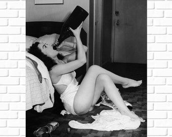 Vintage Speakeasy Print: Woman Drinking Wine, Home Bar Decor