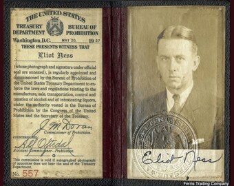 Eliot Ness - Treasury Department - Bureau of Prohibition - Credentials - Photo Vintage
