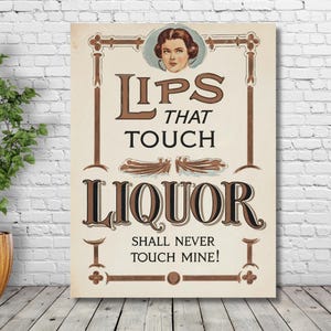 Bar Wall Art Lips That Touch Liquor Vintage Prohibition Poster Home Bar Art Speakeasy Decor Retro Bar Print