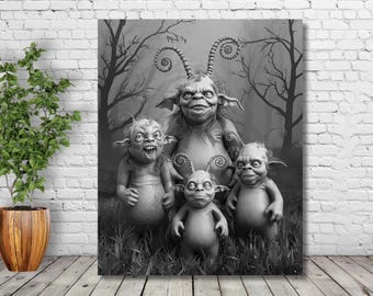 Creepy Monster Family Print: Gothic Horror Halloween Decor