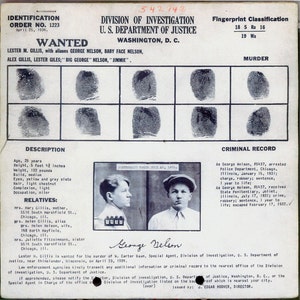 Baby Face Nelson Criminal Record Photo Print: Vintage Gangster History