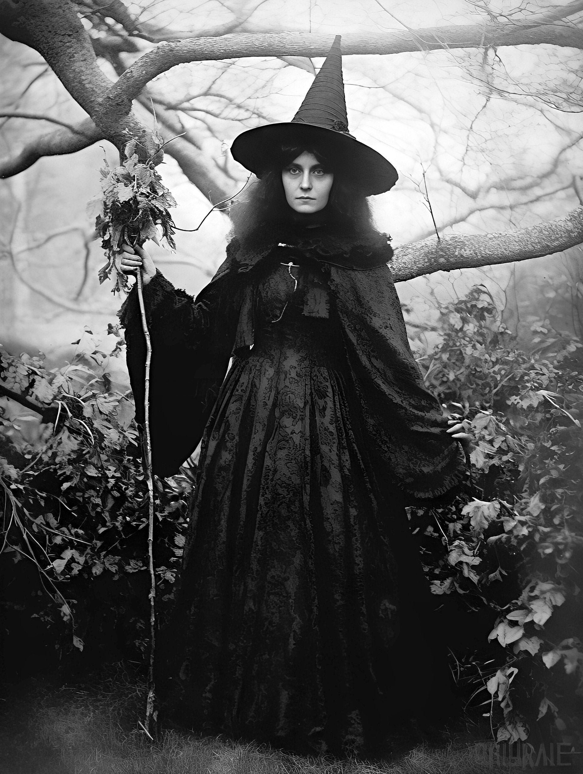 Impresión fotográfica de bruja vintage: decoración de Halloween espeluznante, arte wiccano
