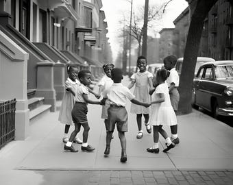 Black History Month Art Print: Joyful Children Playing Ring Game