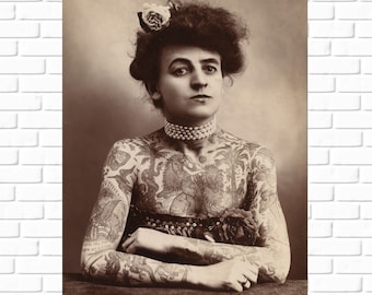 Tattoed - Woman - Photo - 1907 - Tattooed Lady - Tattooed Woman - Photograph - Women with Tattoos - Picture Vintage