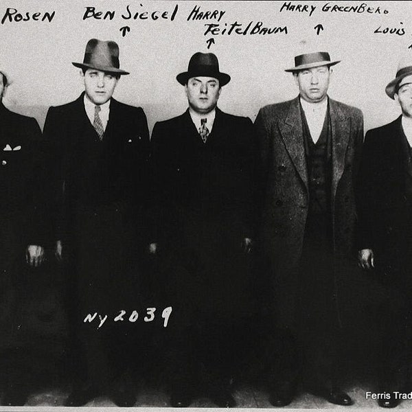 Bugsy Siegel - Mobster Lineup - 1930s - Joseph Rosen - Harry Feitelbaum - Harry Greenberg - Louis Buckhouse - Prohibition - Photograph - Art
