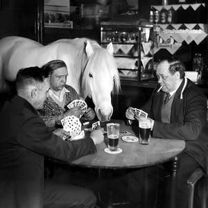 Men Playing Cards with Horse Bar Decor Vintage Pub Wall Art Funny Prohibition Photo