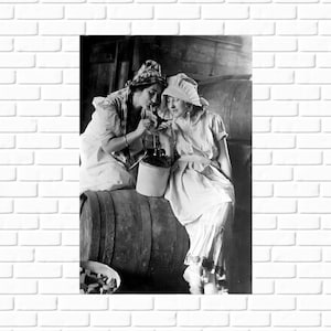 Vintage Photo of Women Drinking from Jug Prohibition Bar Decor Retro Speakeasy Wall Art 1930s