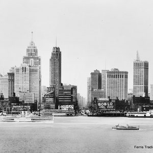 Detroit Skyline Print: Vintage Michigan Ferry Docks Photograph
