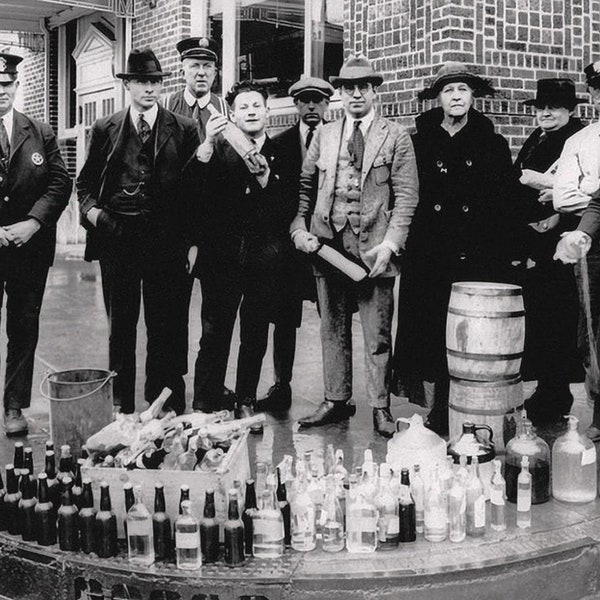 Police Seizing Liquor Bar Decor Prohibition Speakeasy Wall Art 1920s Vintage Photo Bootlegging Print