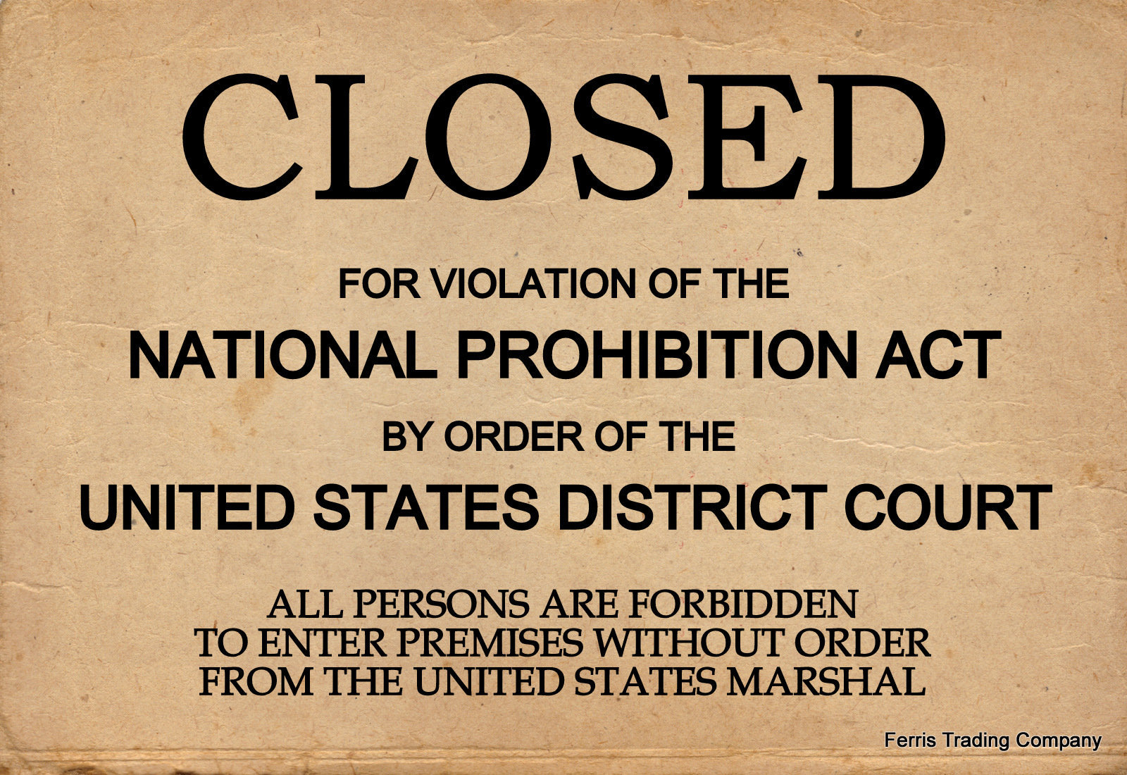 NPA National Prohibition Act Closed for Violation Volstead Act 18th  Amendment Vintage Style Sign Cool Wall Decor Art Print Poster 24x36