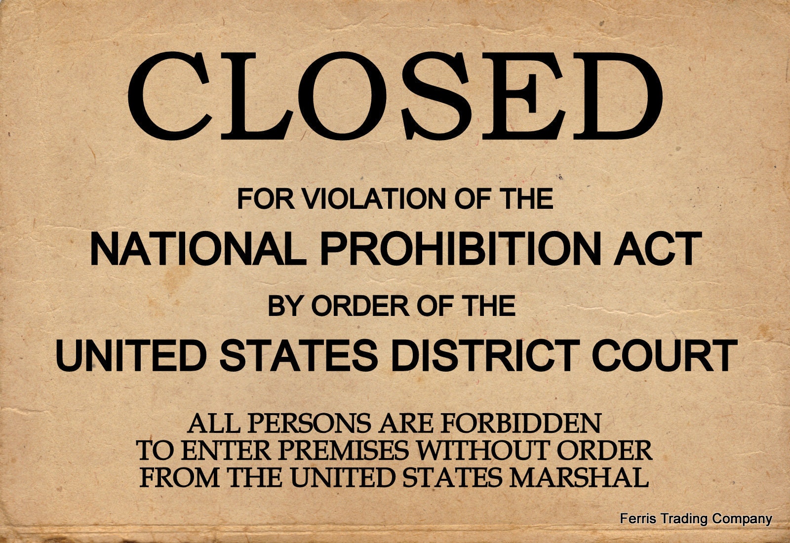 Closed National Prohibition Act Sign Photo Wall Decor Etsy