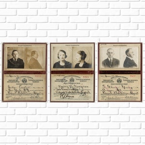 May include: Three vintage style mugshots with text below each photo. The text reads 