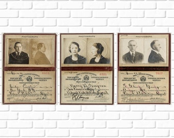 Set of 3 Prohibition Agent Credentials Photos - Prohibition - Photography - Picture - Art - Man Cave - Beer - Liquor - Whiskey - Home Decor