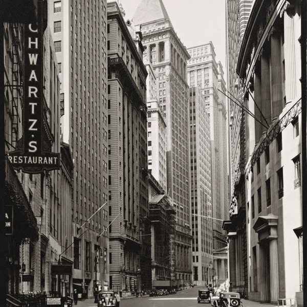 1930s - Broad Street - looking toward - Wall Street - Manhattan - Vintage - Photo - NYC - Photograph - Empire State - History - Art - Print