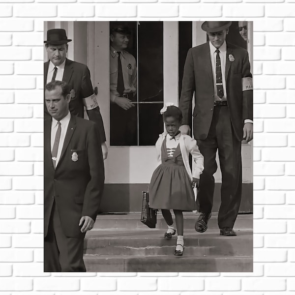 A Symbol of Hope: Ruby Bridges Escorted by U.S. Marshals - Discover African American History with this Striking Black History Art Print.