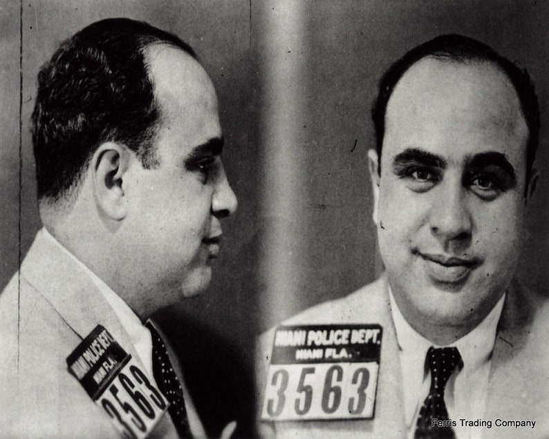 Al Capone Mugshot Miami 1930s Photo Mafia Mobster Mob Chicago Gangster Organized Crime Black and White Photograph, Art image 1