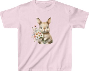 Children's Spring Bunny T-shirt - Cute animal design that any little girl will love to wear! 100% cotton in pink or white