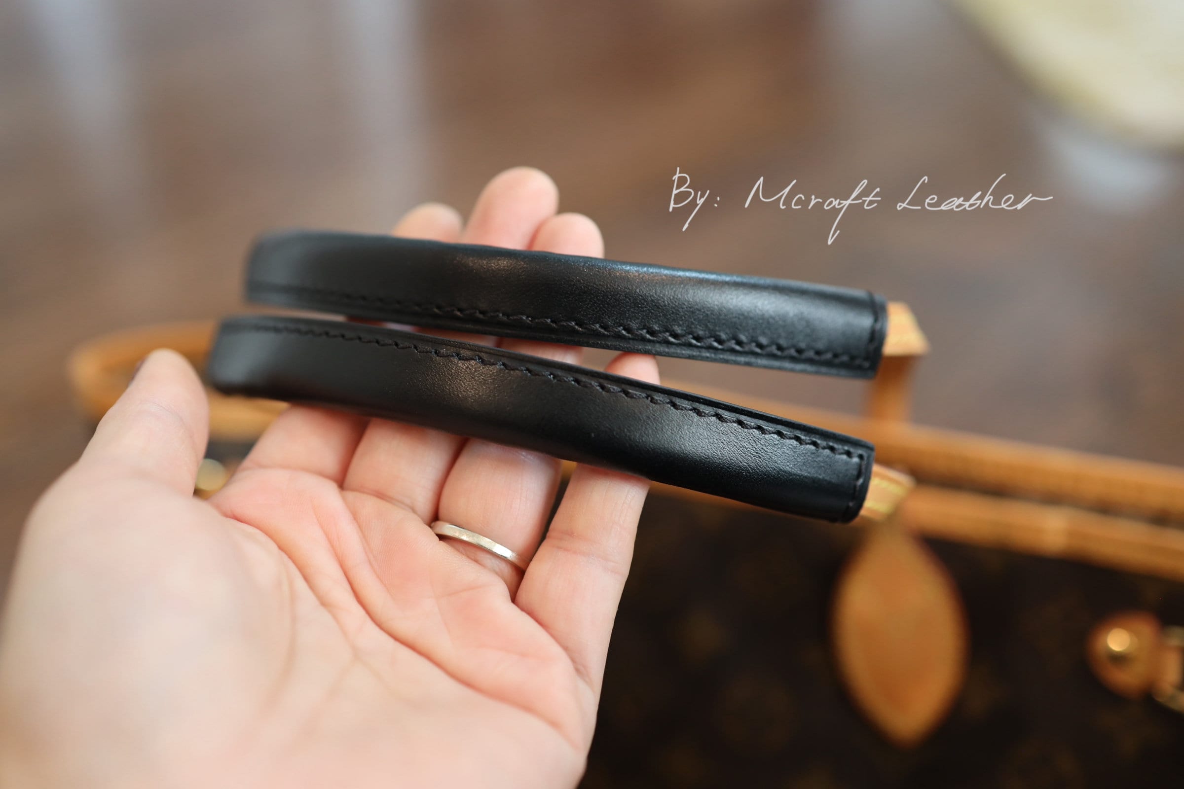 Mcraft Handmade Black Leather Handle Protector strap Cover for Neverfull PM MM GM Shoulder Straps Monogram Empreinte Jacquard Epi Leather Etsy