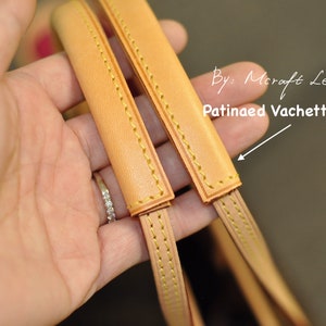 Mcraft® handmade vachetta leather handle protector/strap cover for Neverfull PM MM GM shoulder straps, Monogram/Damer Azur Print