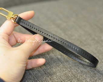 Mcraft® black Leather Wristlet strap for Pochette Wallet and agenda, Can use as key chain.