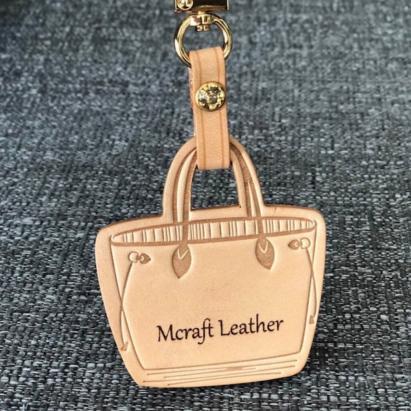 Mcraft® handmade engraving personalized patina vachetta leather purse bag charm. hang tag to decorate neverful pm mm gm or any bags