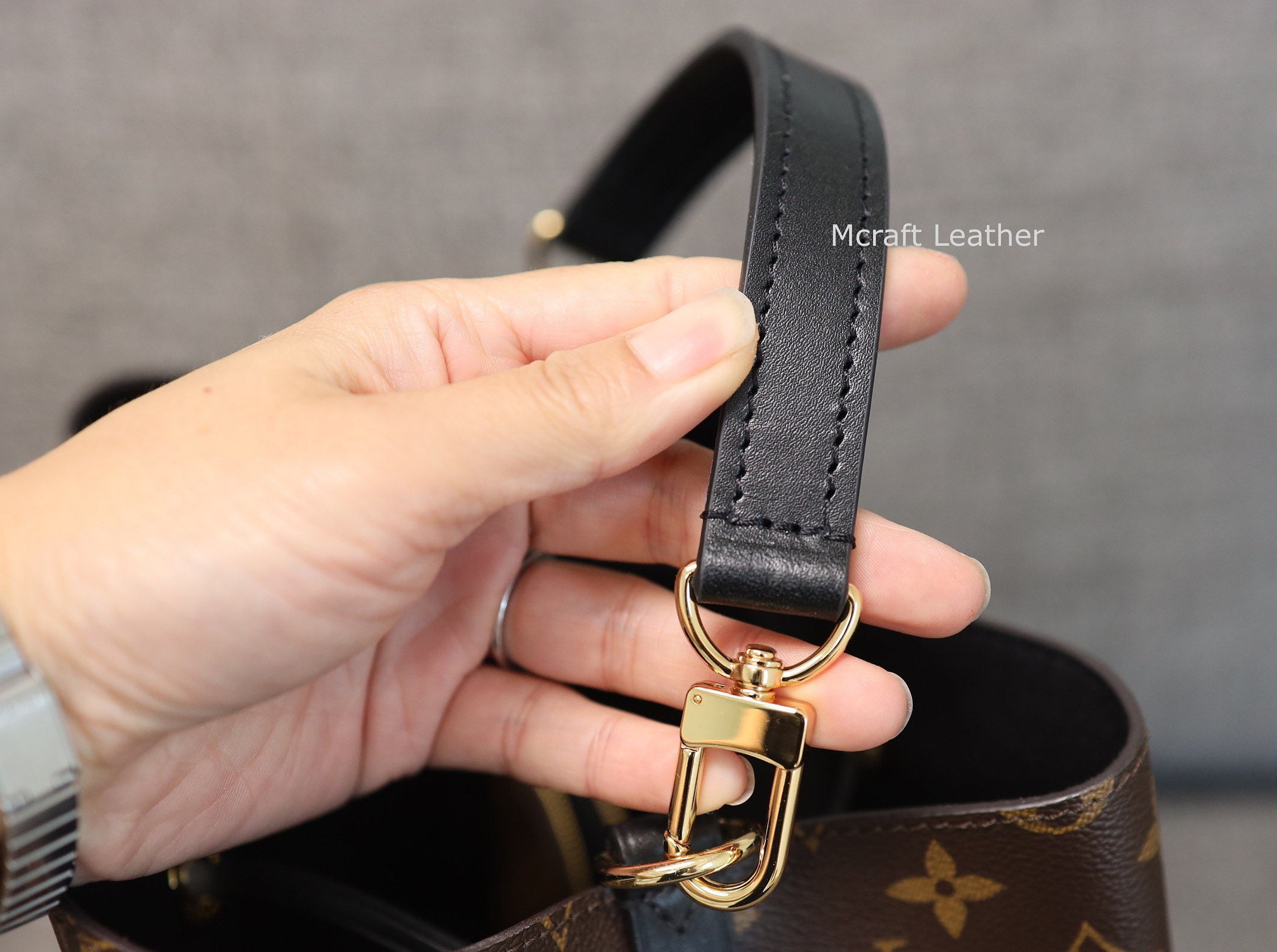 Mcraft 12 and 15 20mm Black Leather Handle Strap Compatible with Neo Noe, EPI Noe, Odeon PM mm Bags ( No Other Colors)